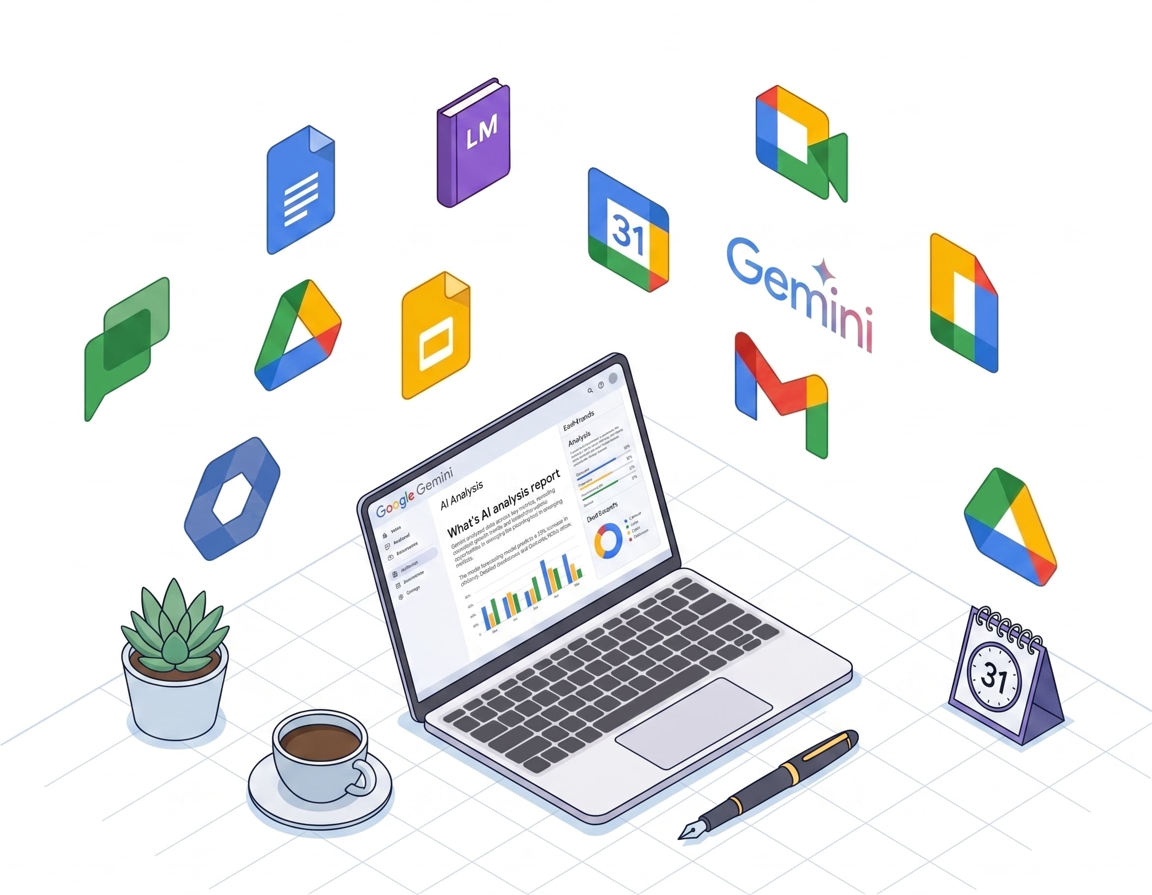 Google Workspace apps with Gemini: Gmail, Drive, Docs, Calendar, Meet, Chat and NotebookLM